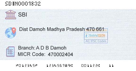 State Bank Of India A D B DamohBranch 