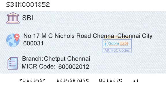 State Bank Of India Chetput ChennaiBranch 