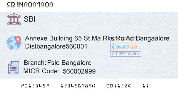State Bank Of India Fslo BangaloreBranch 
