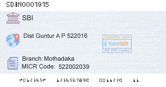State Bank Of India MothadakaBranch 