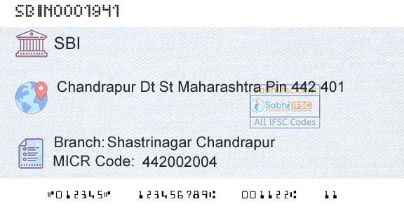 State Bank Of India Shastrinagar ChandrapurBranch 