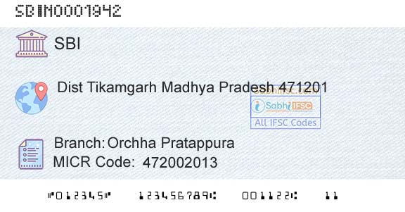 State Bank Of India Orchha Pratappura Branch 