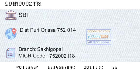 State Bank Of India SakhigopalBranch 