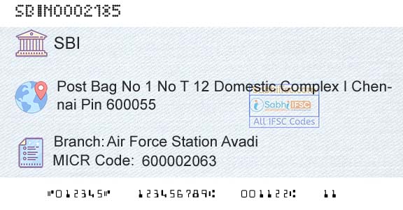 State Bank Of India Air Force Station AvadiBranch 