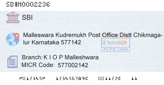 State Bank Of India K I O P MalleshwaraBranch 