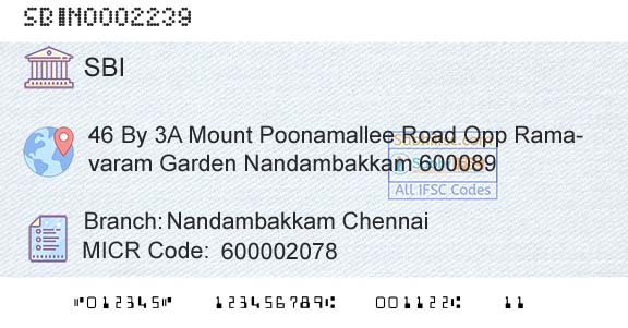 State Bank Of India Nandambakkam ChennaiBranch 