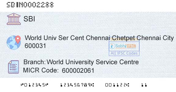 State Bank Of India World University Service CentreBranch 