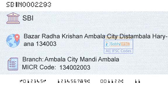 State Bank Of India Ambala City Mandi AmbalaBranch 