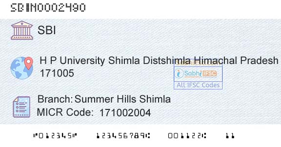 State Bank Of India Summer Hills ShimlaBranch 