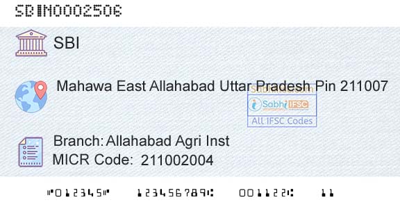 State Bank Of India Allahabad Agri Inst Branch 