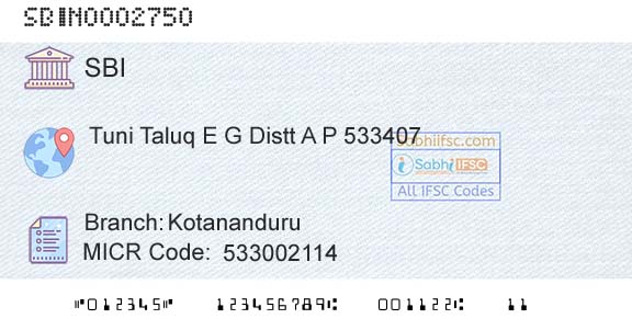 State Bank Of India KotananduruBranch 