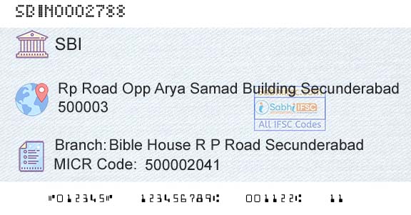 State Bank Of India Bible House R P Road SecunderabadBranch 
