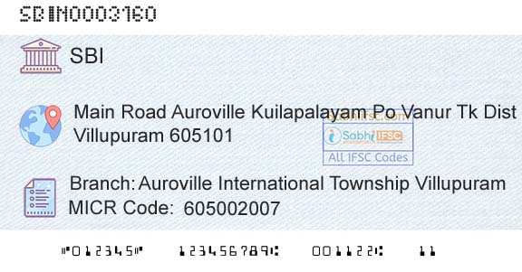 State Bank Of India Auroville International Township VillupuramBranch 