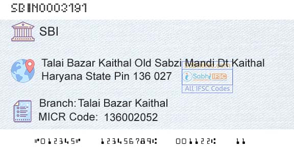 State Bank Of India Talai Bazar KaithalBranch 
