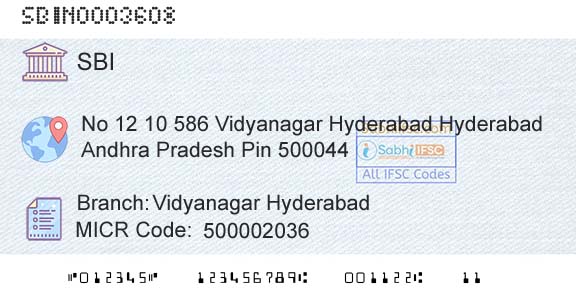State Bank Of India Vidyanagar HyderabadBranch 