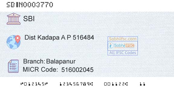 State Bank Of India BalapanurBranch 