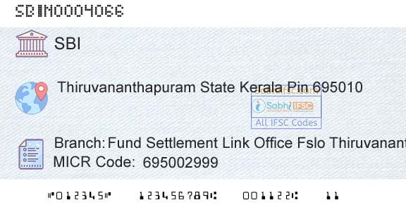 State Bank Of India Fund Settlement Link Office Fslo ThiruvananthapuraBranch 