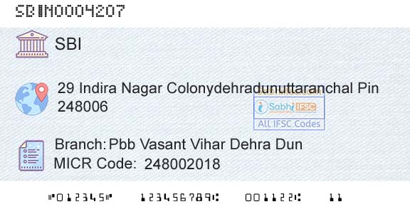 State Bank Of India Pbb Vasant Vihar Dehra DunBranch 