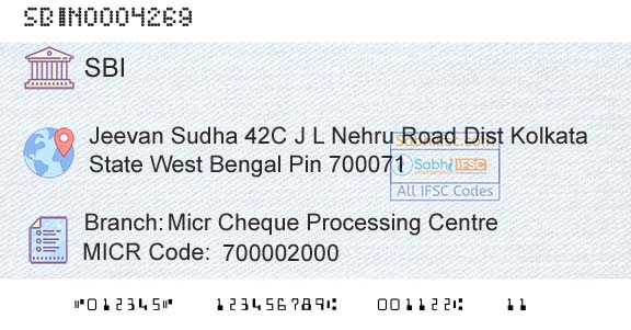 State Bank Of India Micr Cheque Processing CentreBranch 