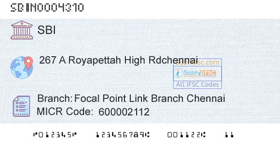 State Bank Of India Focal Point Link Branch ChennaiBranch 