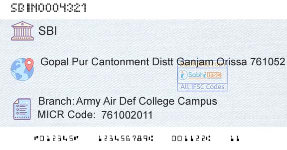 State Bank Of India Army Air Def College CampusBranch 