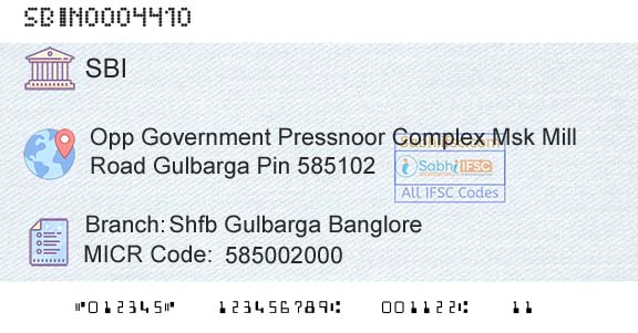 State Bank Of India Shfb Gulbarga BangloreBranch 