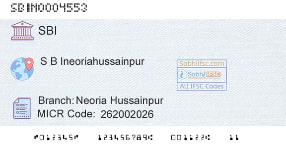 State Bank Of India Neoria HussainpurBranch 