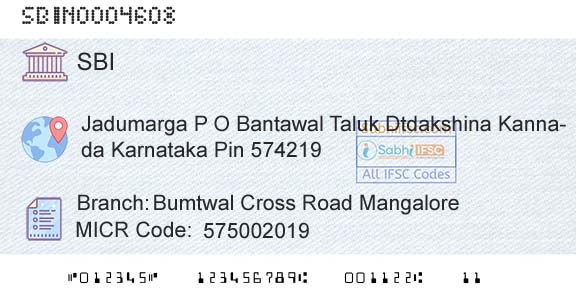 State Bank Of India Bumtwal Cross Road MangaloreBranch 
