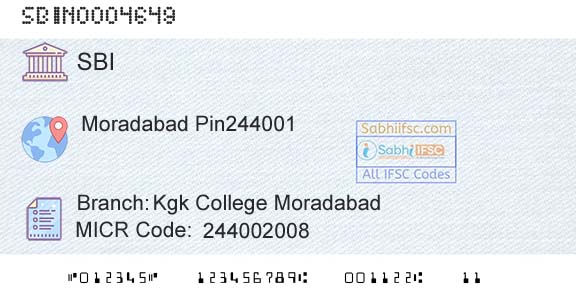 State Bank Of India Kgk College MoradabadBranch 