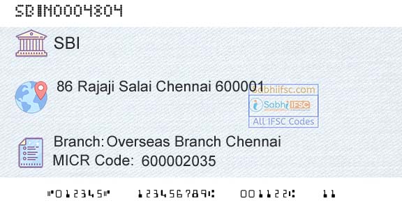 State Bank Of India Overseas Branch ChennaiBranch 