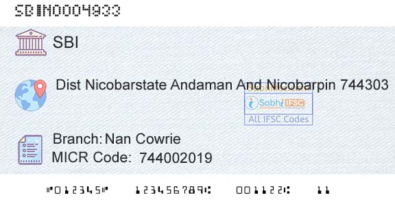 State Bank Of India Nan CowrieBranch 