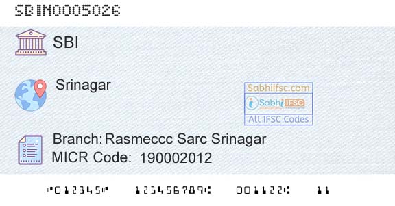 State Bank Of India Rasmeccc Sarc SrinagarBranch 