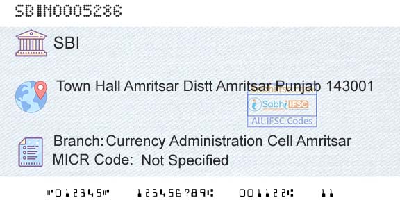 State Bank Of India Currency Administration Cell AmritsarBranch 