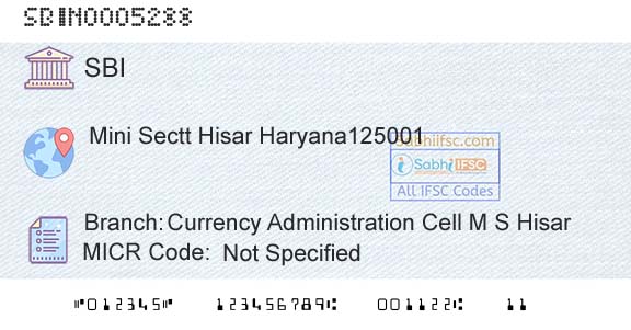 State Bank Of India Currency Administration Cell M S HisarBranch 