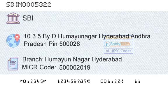 State Bank Of India Humayun Nagar HyderabadBranch 