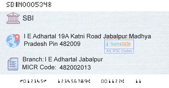 State Bank Of India I E Adhartal JabalpurBranch 
