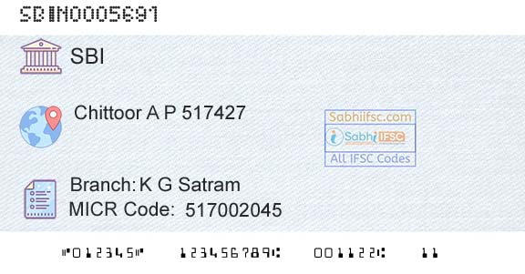 State Bank Of India K G SatramBranch 