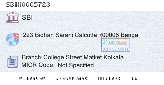 State Bank Of India College Street Matket KolkataBranch 
