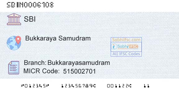 State Bank Of India BukkarayasamudramBranch 