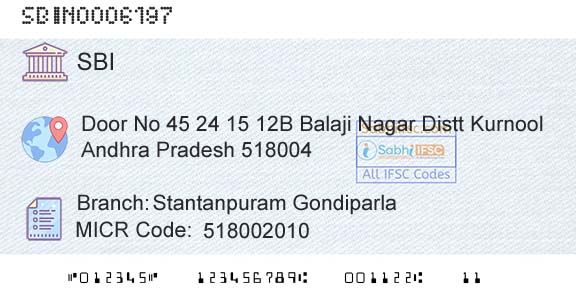 State Bank Of India Stantanpuram Gondiparla Branch 