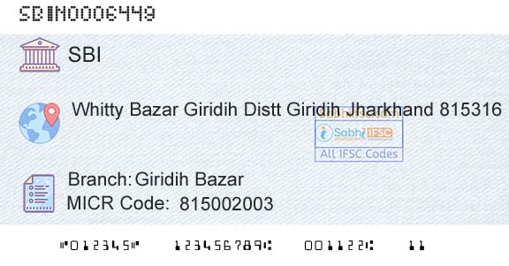 State Bank Of India Giridih BazarBranch 