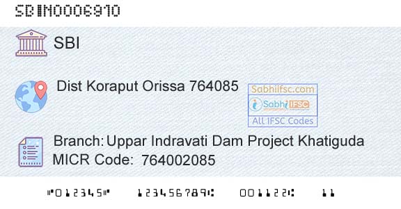 State Bank Of India Uppar Indravati Dam Project KhatigudaBranch 