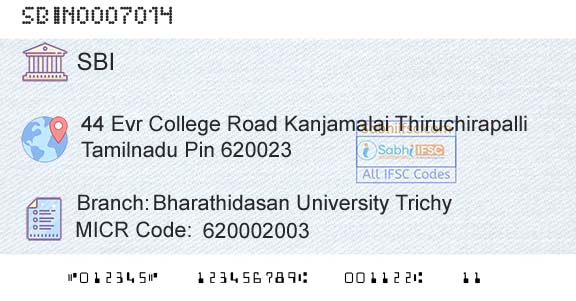 State Bank Of India Bharathidasan University TrichyBranch 