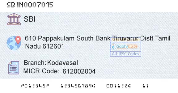 State Bank Of India KodavasalBranch 