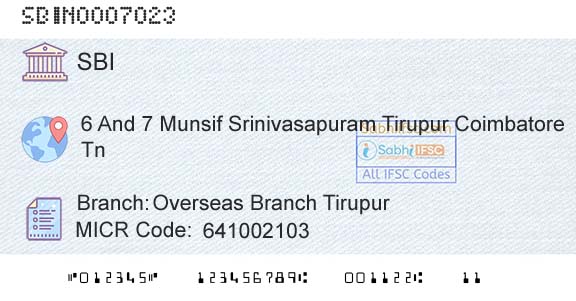 State Bank Of India Overseas Branch TirupurBranch 