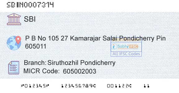 State Bank Of India Siruthozhil PondicherryBranch 