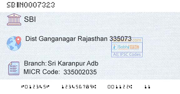 State Bank Of India Sri Karanpur AdbBranch 