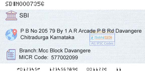 State Bank Of India Mcc Block DavangereBranch 