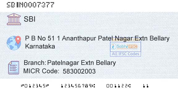 State Bank Of India Patelnagar Extn BellaryBranch 
