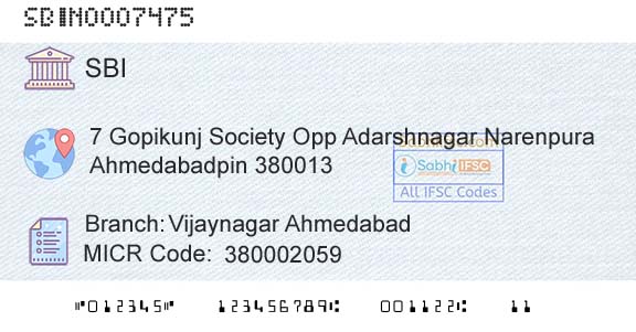 State Bank Of India Vijaynagar AhmedabadBranch 
